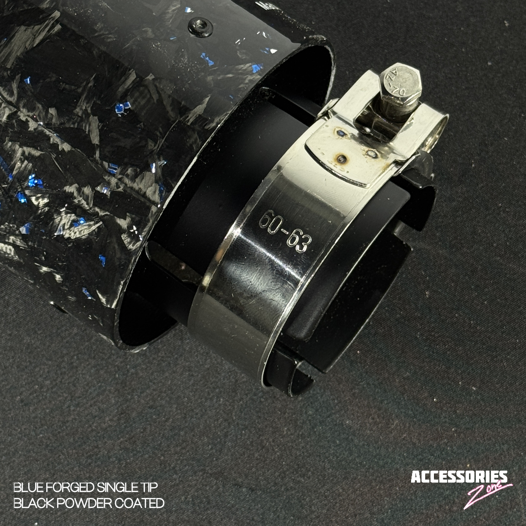 BLUE FORGED CARBON AKRAPOVIC SINGLE TIP | POWDER COATED