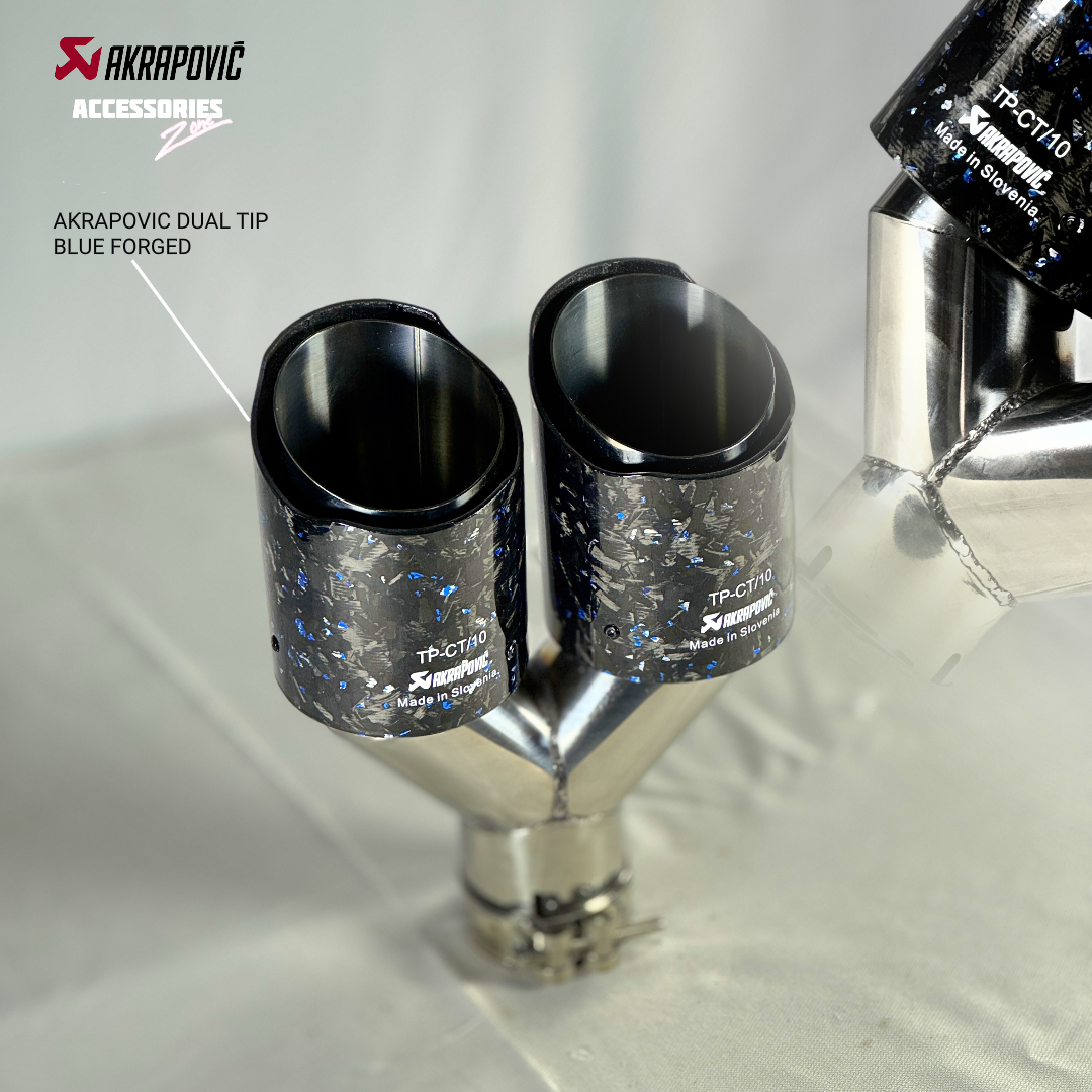 Dual blue forged akrapovic carbon fibre tip