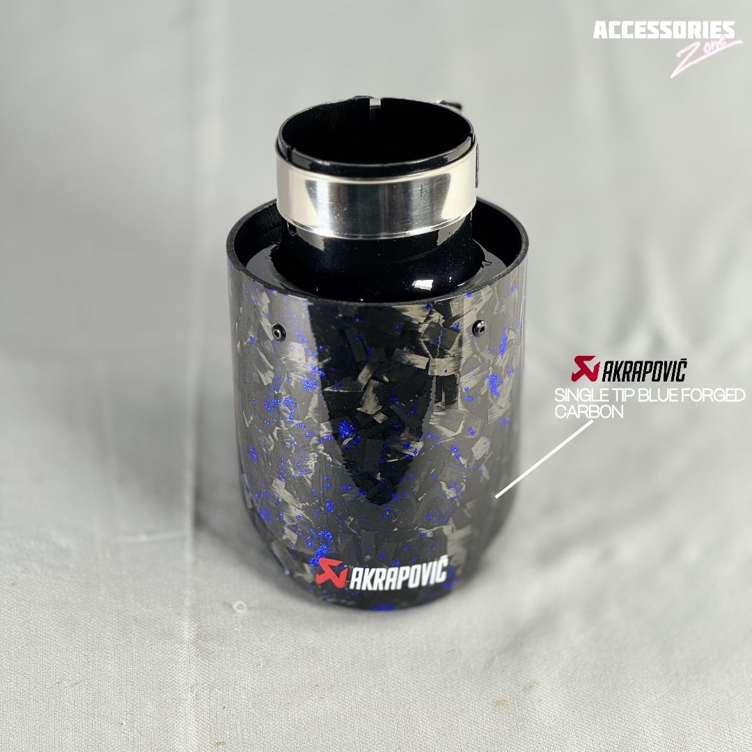 Blue forged carbon akrapovic tip |  Black base