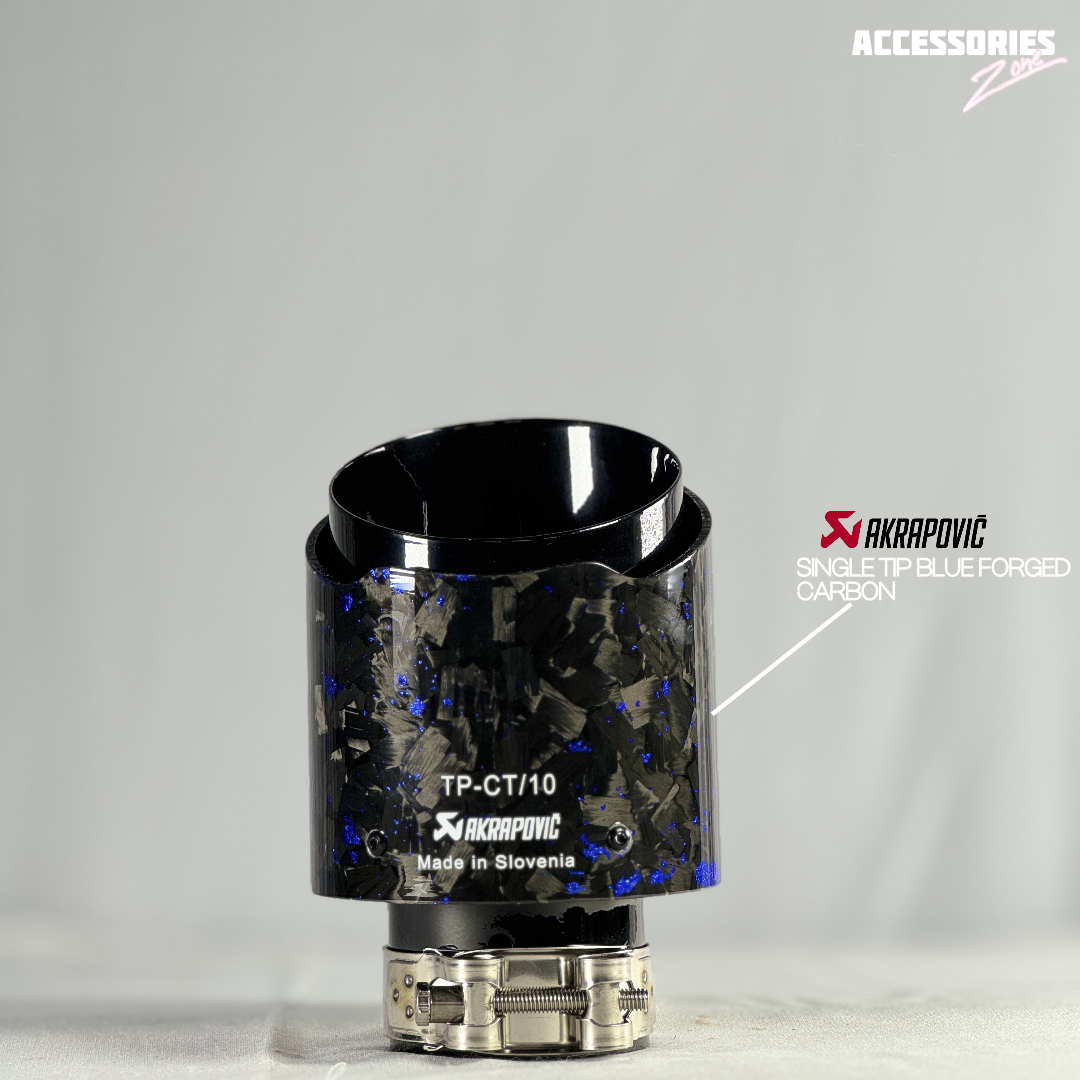Blue forged carbon akrapovic tip |  Black base