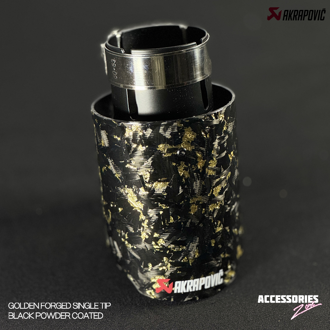 GOLDEN FORGED CARBON AKRAPOVIC SINGLE TIP | POWDER COATED