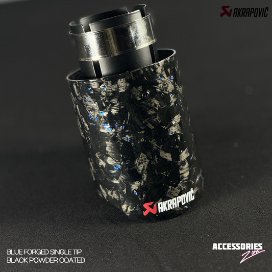 BLUE FORGED CARBON AKRAPOVIC SINGLE TIP | POWDER COATED