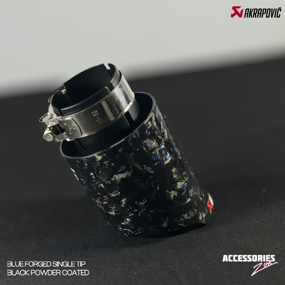 BLUE FORGED CARBON AKRAPOVIC SINGLE TIP | POWDER COATED