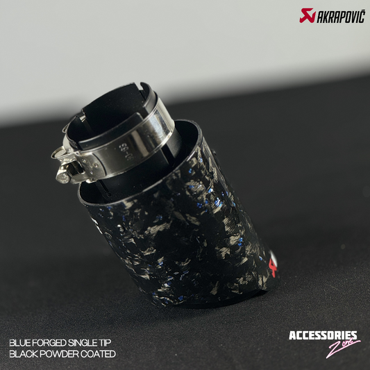 BLUE FORGED CARBON AKRAPOVIC SINGLE TIP | POWDER COATED